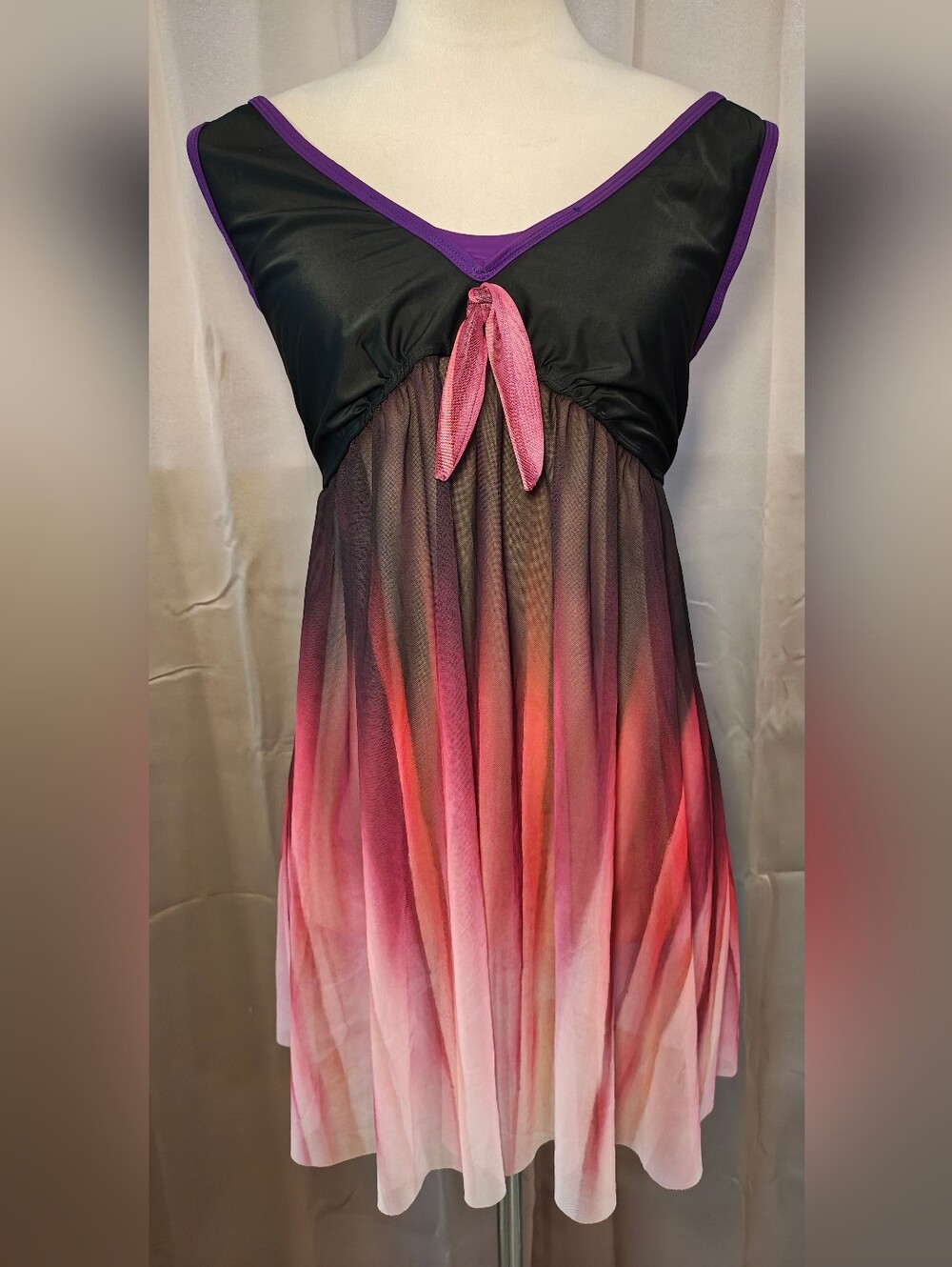 Plus Size Fairygoth Black Ombre Gradient Sheer Lingerie Babydoll Slip Dress.